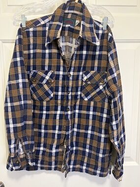 Men's Navy, Brown & White Plaid Flannel Shirt